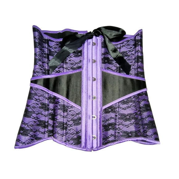 Women's Underbust Black and Purple Lace Whimsigoth Sexy Corset Top, L - Picture 1 of 7